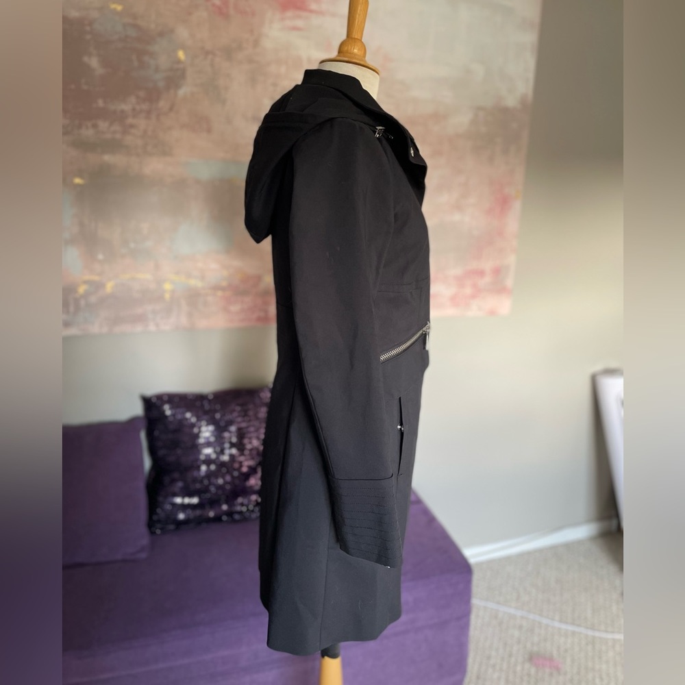 Karl Lagerfeld Paris black trench coat, removable hood & silver hardware size XS - Picture 6 of 17